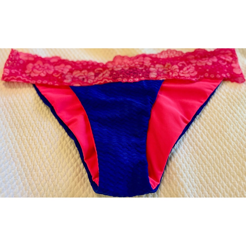 Beach Bunny Swimwear Blue Pink Lace Waist Scrunch Back Bikini Bottom XL